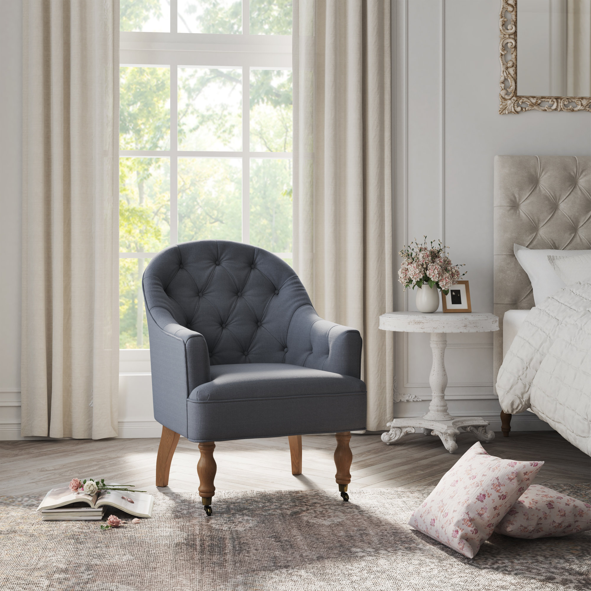 Rustic Manor Shabby Elegance Elinor Linen Accent Armchair For Bedroom Wayfair Canada